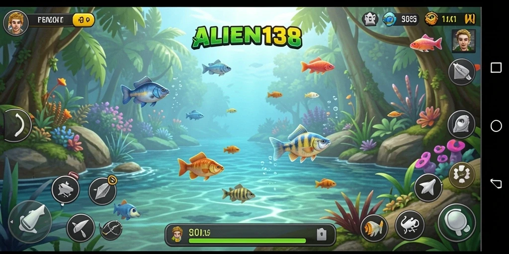 Screenshot gameplay ALIEN138 menunjukkan pengalaman memancing yang menarik.