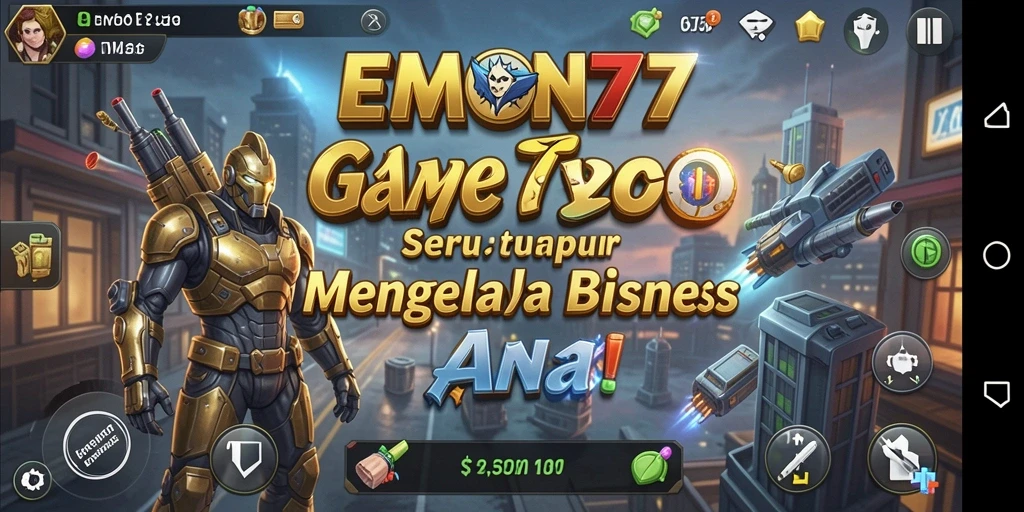 Screenshot gameplay EMON77 menampilkan aktivitas mengelola bisnis Tycoon.