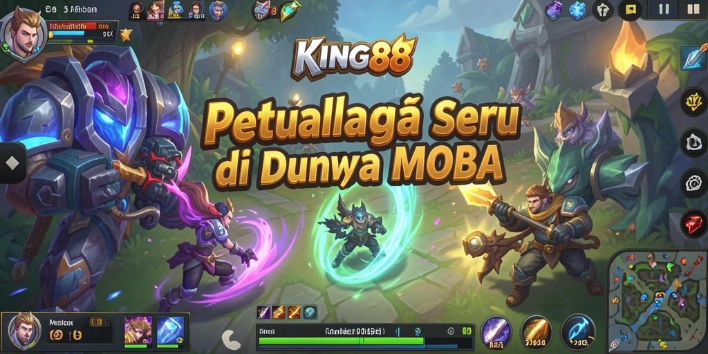 Tangkapan layar KING88 menunjukkan aksi seru dalam pertempuran tim MOBA.