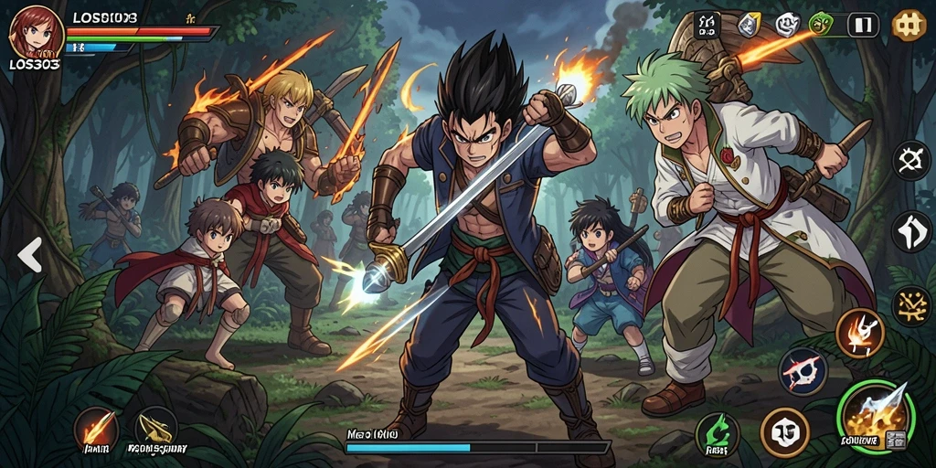Tampilan gameplay LO303 yang penuh aksi dan karakter anime yang menarik.