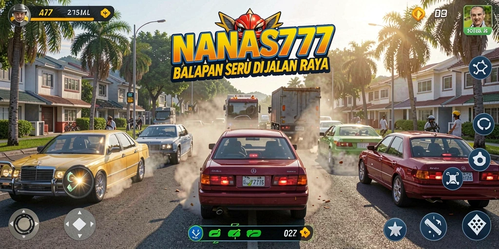 Tangkapan layar gameplay NANAS777 menampilkan balapan yang intens dan penuh aksi.