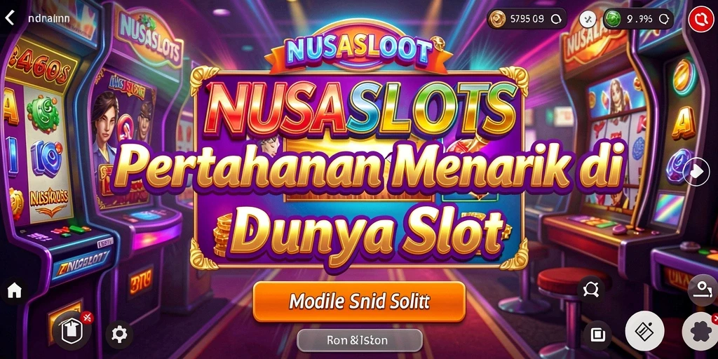 Screenshot gameplay NUSASLOTS menampilkan serangan menara melawan gelombang musuh.