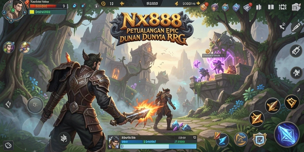 Screenshot gameplay NX888 menampilkan aksi pertarungan seru dalam dunia RPG.