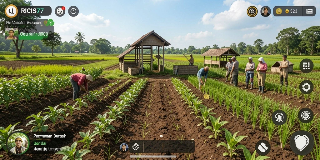 Tampilan menarik dari gameplay RICIS77 dengan pertanian yang rapi.